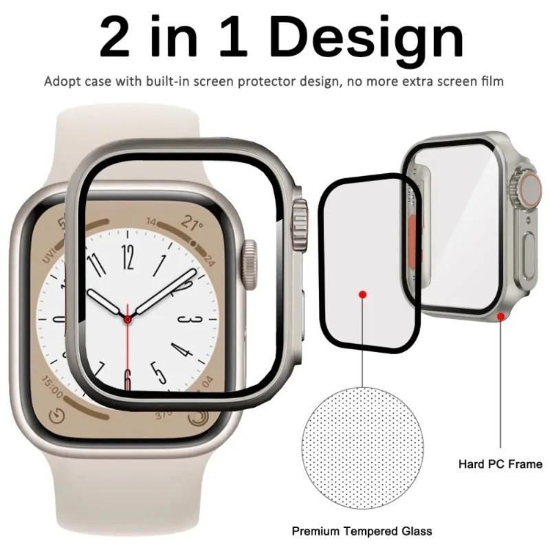 Glass+Case For Apple Watch 11 10 46/42mm 9 8 7 45/41mm Screen Protector Change To Ultra 4/3/2/1 iWatch 6 5 SE 44/40mm Bumper Cover