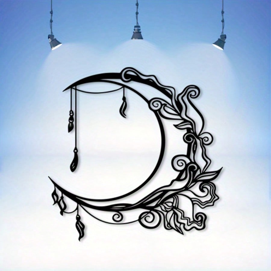 Bohemian Moon Floral Metal Wall Decor Vintage Wrought Iron Fringe Weather Resistant Office Terrace Gift