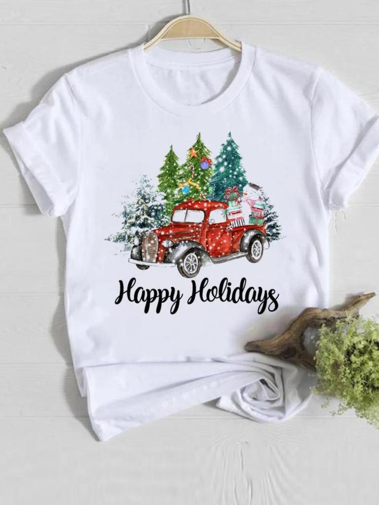 Trendy Unisex Christmas Tshirt Funny Santa Claus Hat Print Loose Fit Casual Tee Merry Xmas Happy New Year Gift for Unisex and Women