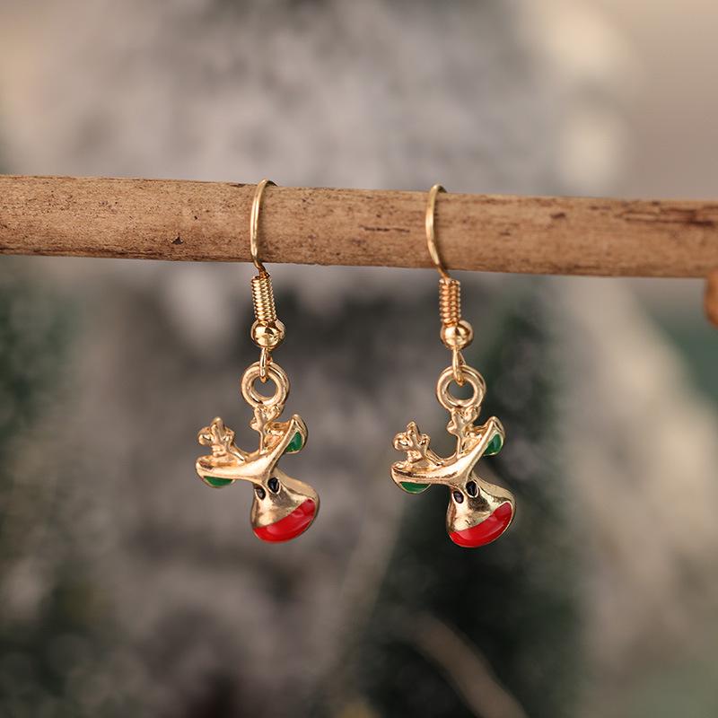 New Christmas Drip Oil Stud Earrings: Red & Green Tree, Snowman, Boots, Bells – Cute Cartoon Jewelry