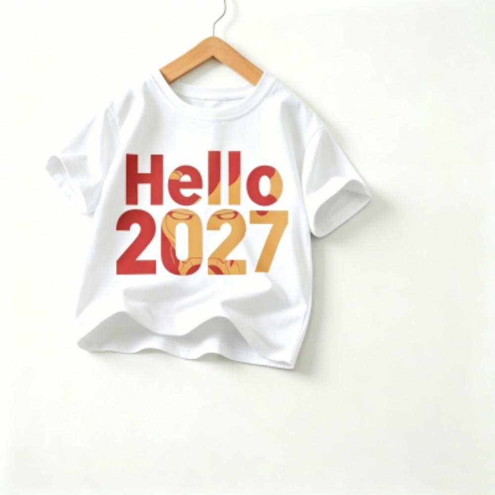 Hello 2027 Print Outdoor Street Kids T-shirt and Shorts Summer Home Casual Outfit Boy and Girl s Sports Set 100