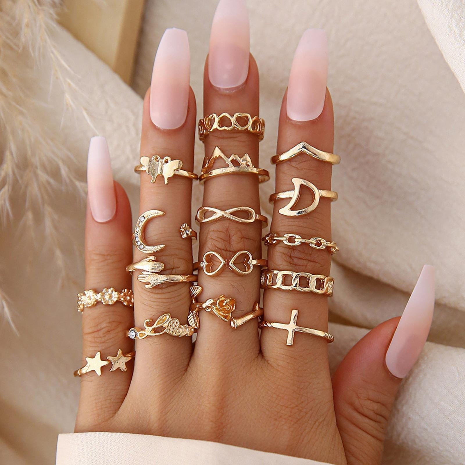 

Fashionable Women s 16 Piece Ring Set - Ladies Ring Metal Ring Glossy Ring Metal Ring Holiday Gift One Size золотой