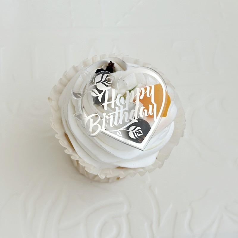 10pcs Ins Happy Birthday Happy Mother's Day Heart Cupcake Topper Acrylic Anniversary Cake Decorating Baking Tools Party Supplies