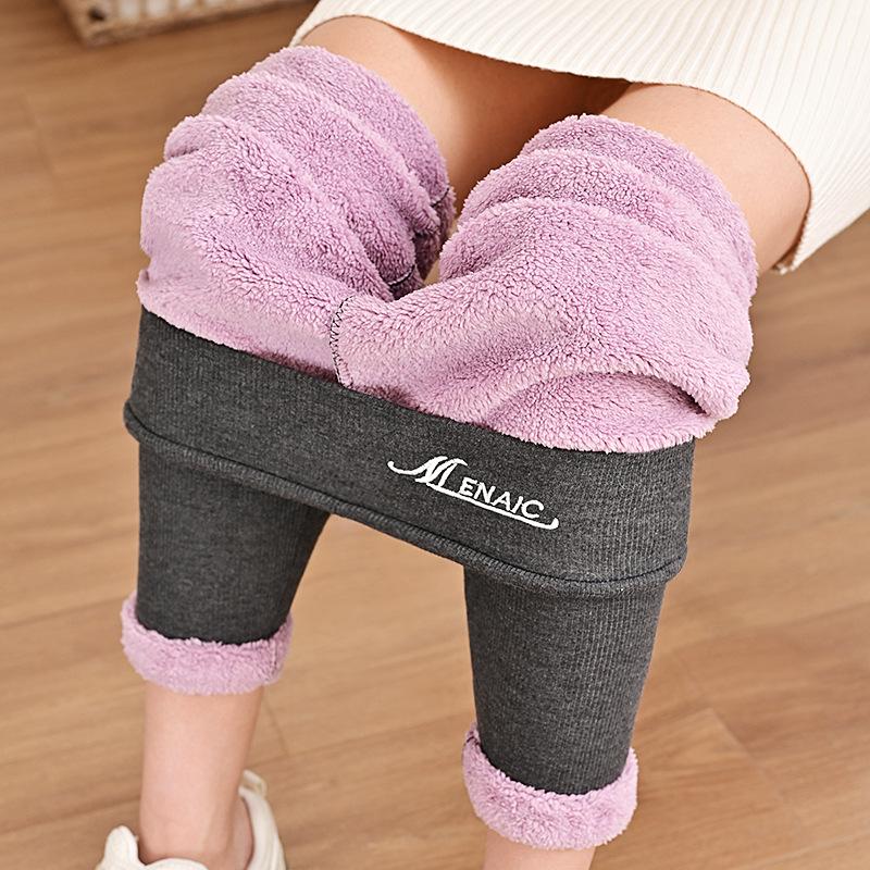 Plus Size Women's Fleece Lined Ribbed Leggings Thermal Warm Winter Tights High Waist Thick Velvet Pants for Cold Weather