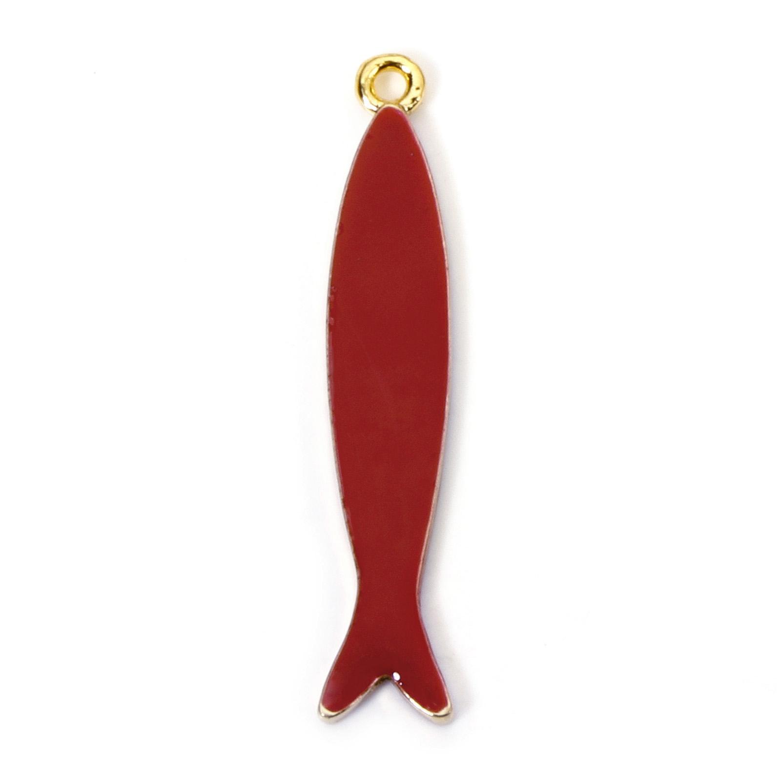 

5 Piece Zinc Based Alloy Fish Enamelled Sequins Pendants Gold Color Metal Charms For DIY Jewelry Making 3.8cmx0.8cm Gold червоний