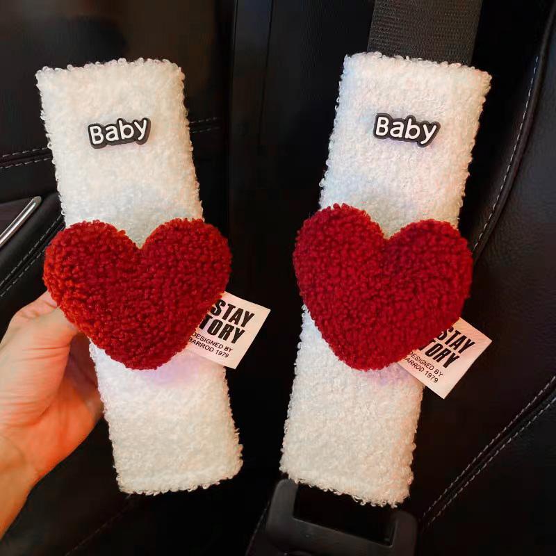 Christmas Gift Cute Red Heart Car Seat Belt Cover Imitation wool Plush Auto Seatbelt Safety Shoulder Pad For Child Women