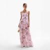 Women's Strapless Sleeveless High Waist Full Swing Maxi Dress French Sexy Printed Chiffon Long Gown