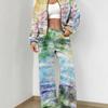 Color Tie-dye Autumn and Winter New European and American Women's Clothing Striped Printing Suit Women