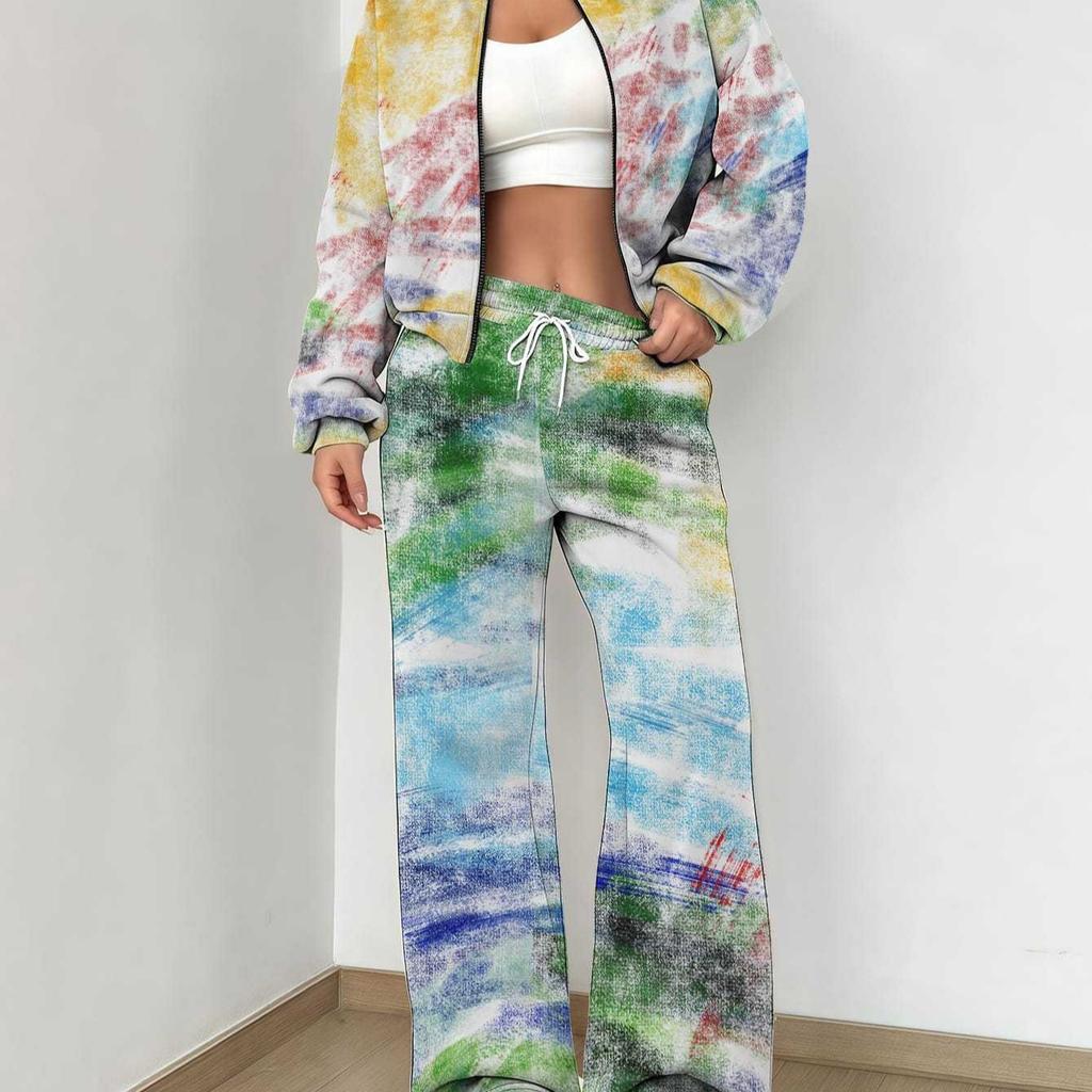 Color Tie-dye Autumn and Winter New European and American Women's Clothing Striped Printing Suit Women