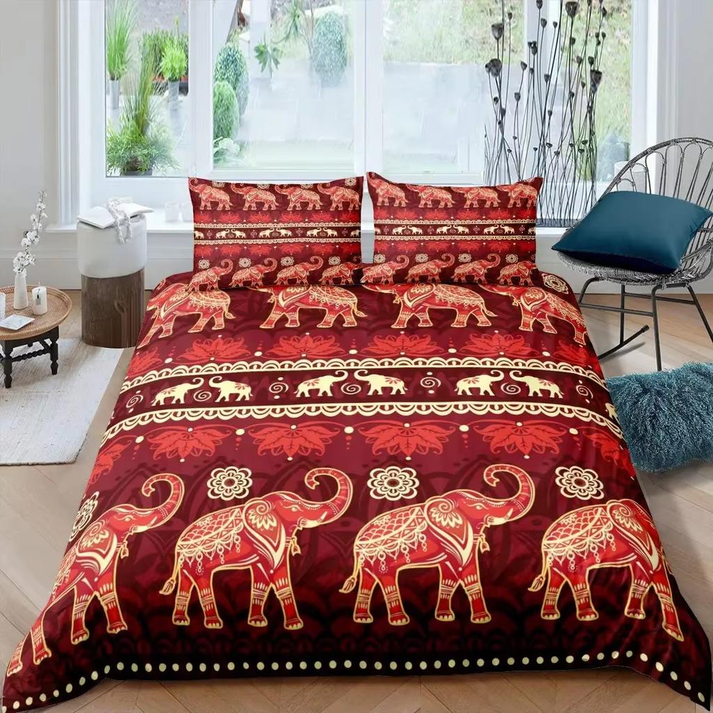 Elephant Duvet Cover Set Boho Vintage Luxury Bedding Colorful Exotic Quilt Covers Tribal Ethnic Home Room Decor Comforter Cover