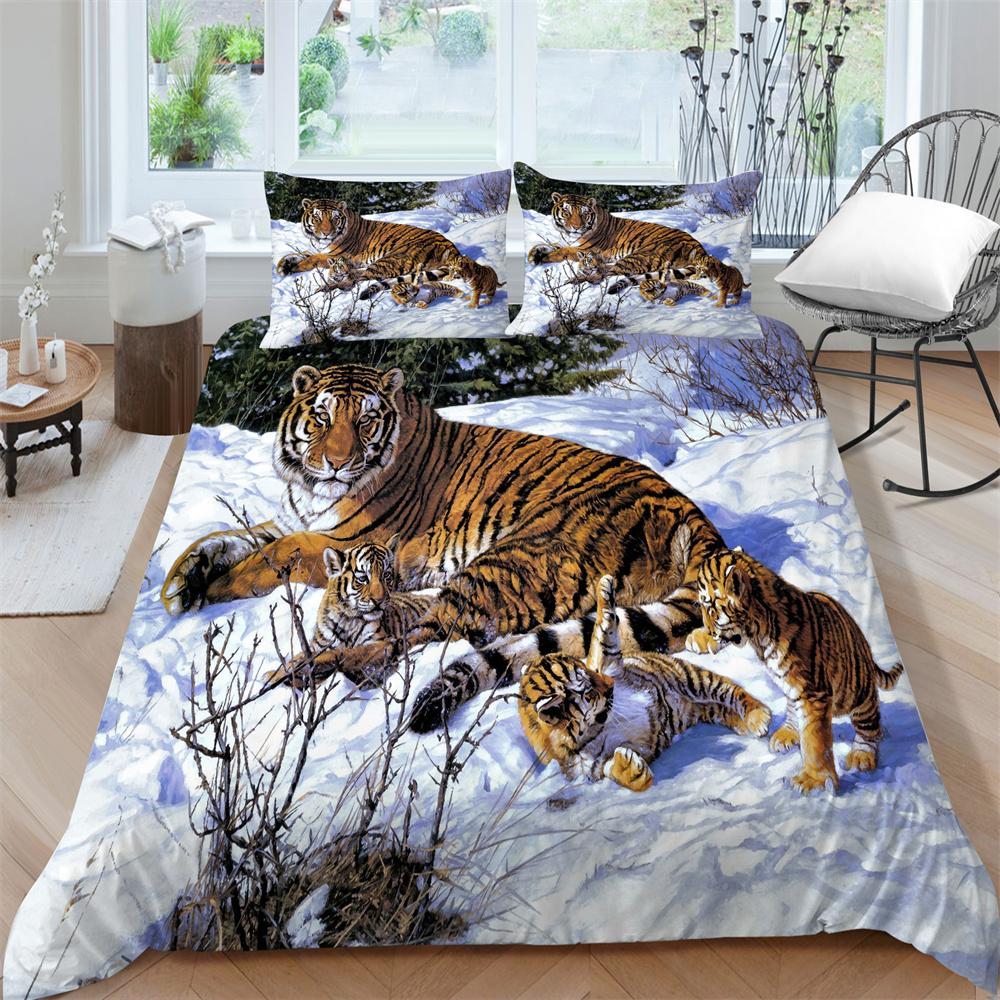 Duvet Cover Set Animals Style Home Bedspreads Newly Bedding Cover Set Children Tiger King Queen Size Microfiber Bedroom Decor