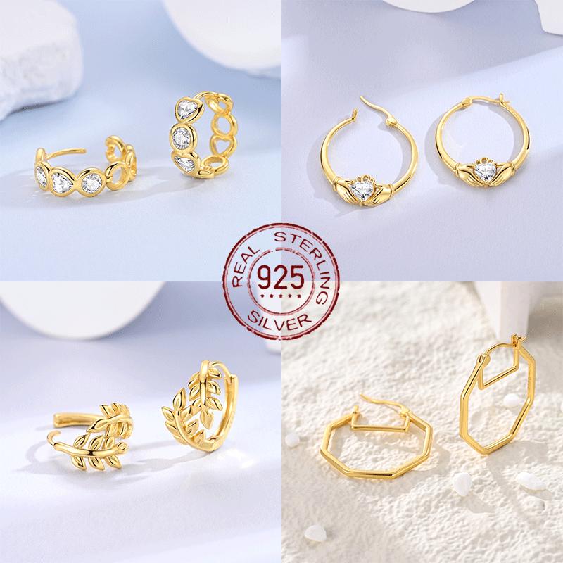 Gold Serie Hoop Earrings 925 Silver Sparkling Irregular Shape Feather Star Earrings Stud for Woman Girl Jewelry Gift