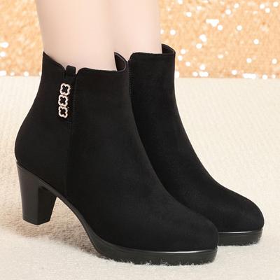 Mode Heißer Verkauf Retro Plüsch Warm Herbst Winter Damenstiefel Vintage Blockabsatz Stiefeletten Reißverschluss Hohe Absätze Damenschuhe Absatz 6cm 7.5cm