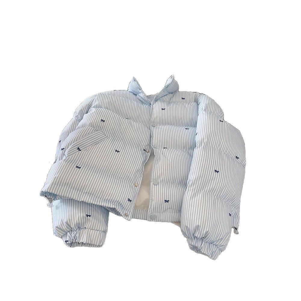 2025 Women's Petite Striped Short Down Cotton Jacket - Trendy Winter Bread Coat