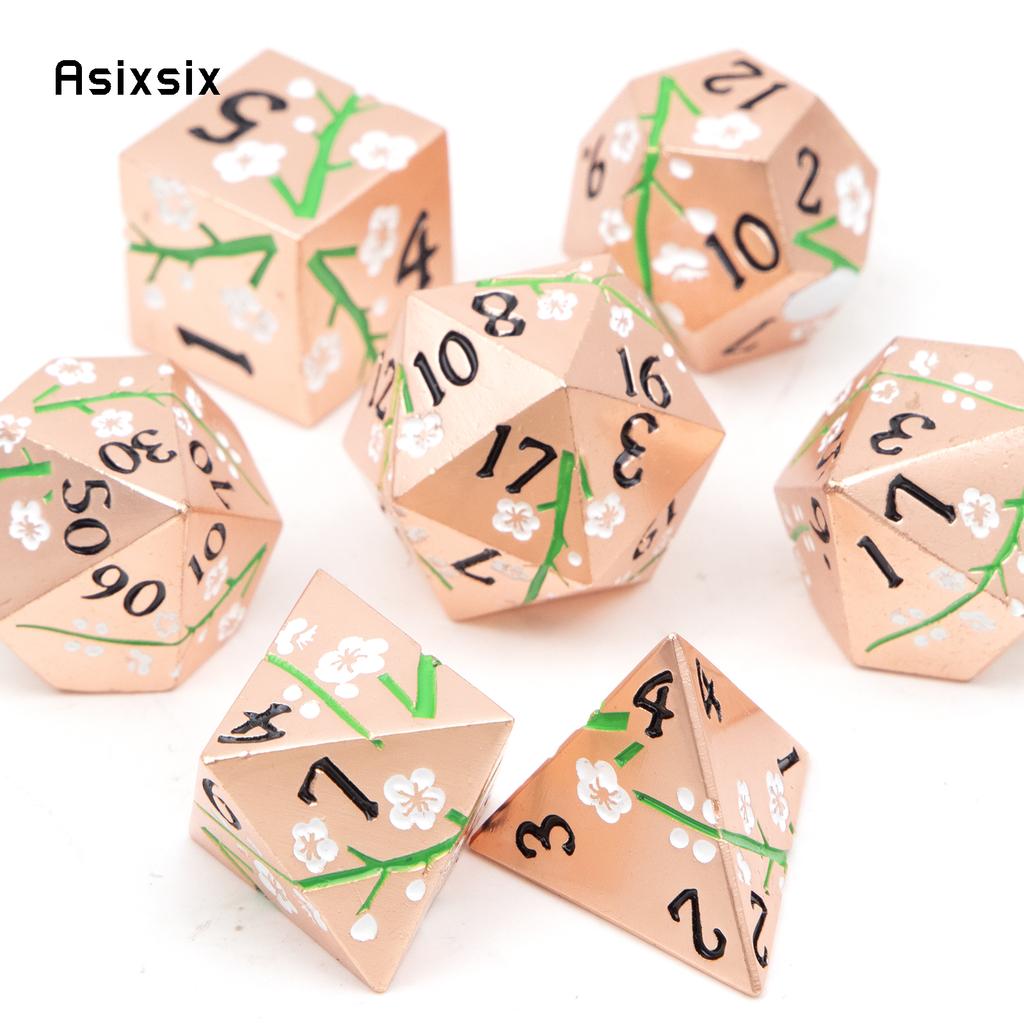 7 Pcs Copper Flower Metal Dice Solid Metal Polyhedral Dice Set Suitable for Role-Playing RPG Board Game Card Game