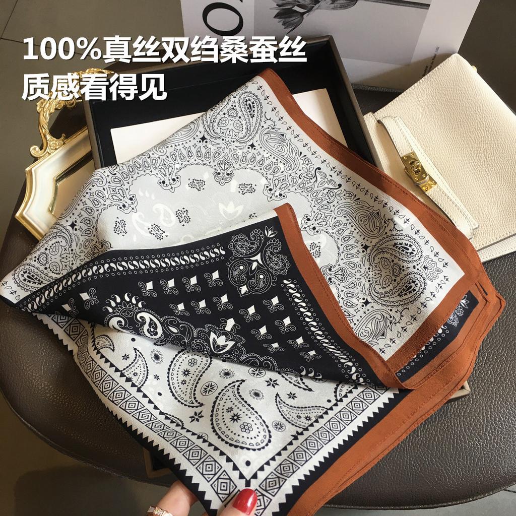 Hangzhou Silk Old Money Wind Cashew Flower 111% Mulberry Silk Scarf Square Scarf Spring and Autumn Versatile Silk Double Crepe Silk Scarf