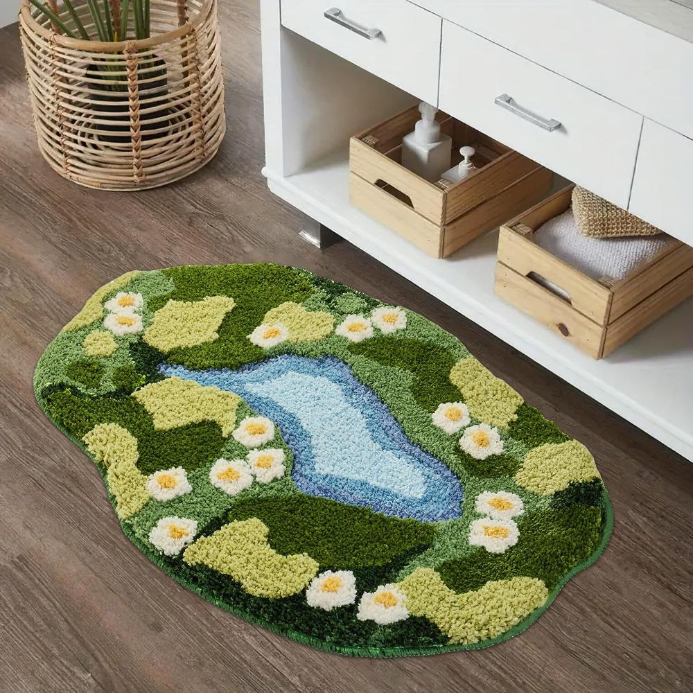 Thickened Moss Rug Absorbent Bedside Small Carpet Flower Pattern Bathroom Mat Bedroom
