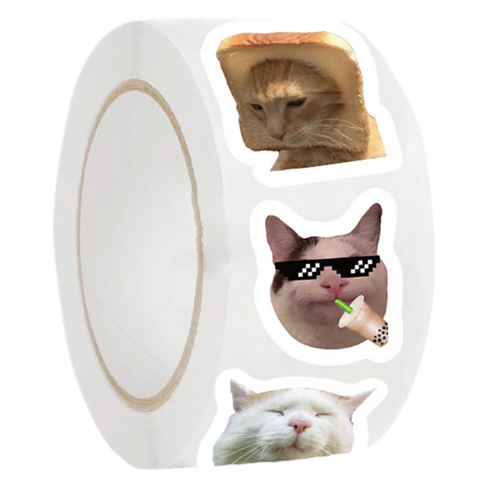 

Cartoon Meme Cat Stickers 500pcs/roll Cat Meme Stickers Cute Waterproof Sticker Roll for Family Christmas Halloween Decals
