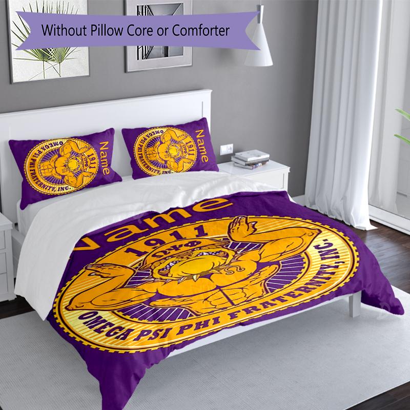 3pcs Custom Name Omega Psi Phi Bedding Set,Includes 1 Duvet Cover and 2 Pillowcases,All-season Bedroom Decor