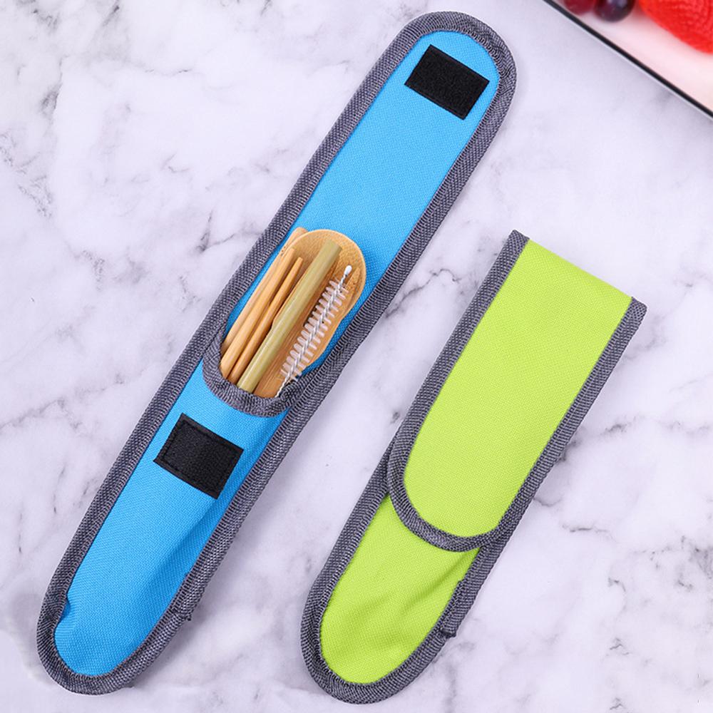 Set di Posate da Tavola Ecologico da 7 Pezzi Bambù Portatile Posate Coltello da Cena Forchetta Cucchiaio Bacchette Cannuccia con Borsa Set di Posate da Viaggio