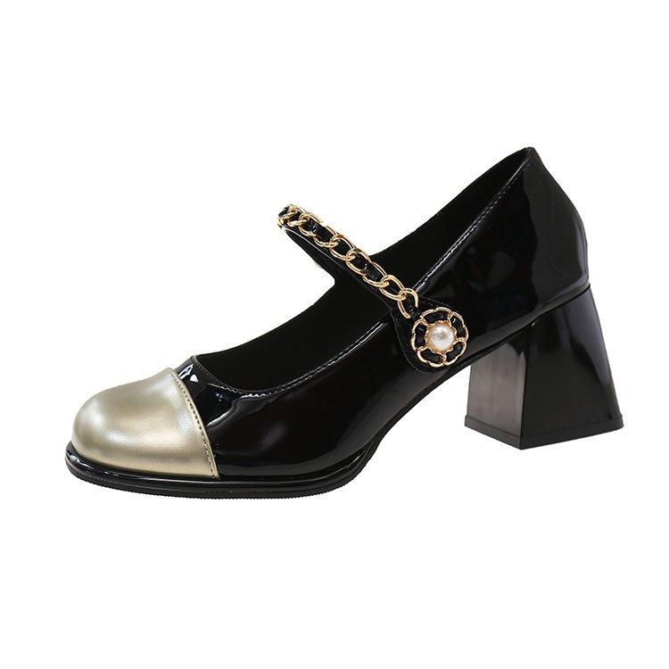 French Mary Jane Small Leather Shoes Women's Summer 2025 New Thick Heel High Flat Heel Shoes Temperament Small Fragrant Single Shoes Women