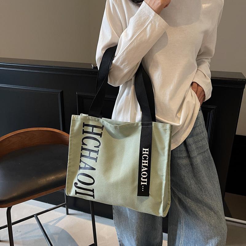 Letter Print Canvas Shoulder Bag Women's Travel Large Capacity Tote Bag Student Class Commuter Bag