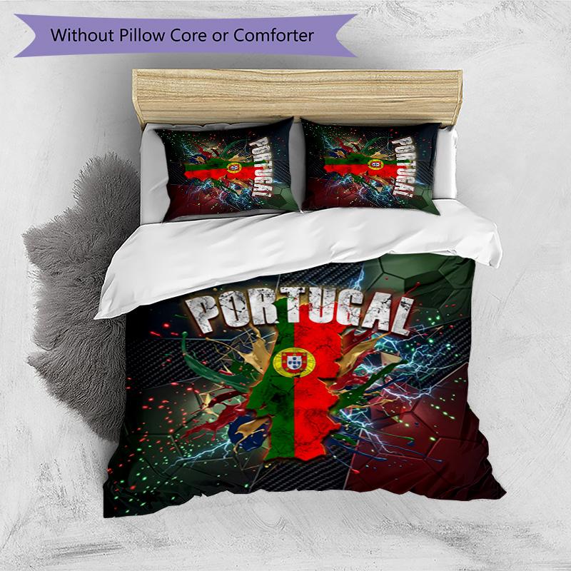 Set Biancheria da Letto Stampata Calcio Portogallo 3 Pezzi Set Copriletto Traspirante Accogliente come Regalo per la Casa Nuova o per le Feste