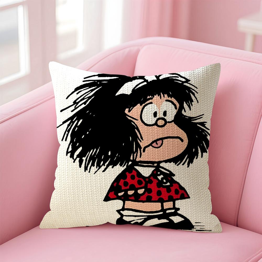 Cartoon MMafalda Cushion Cover Natural Linen Pillow Case DoubleSided Print Decorative Sofa Pillowcase Home Decor Gift