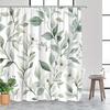1 Polyester Seamless Botanical Pattern Shower Curtain, Delicate Leaves and Soft Pink Flowers, Machine Washable, with Hooks