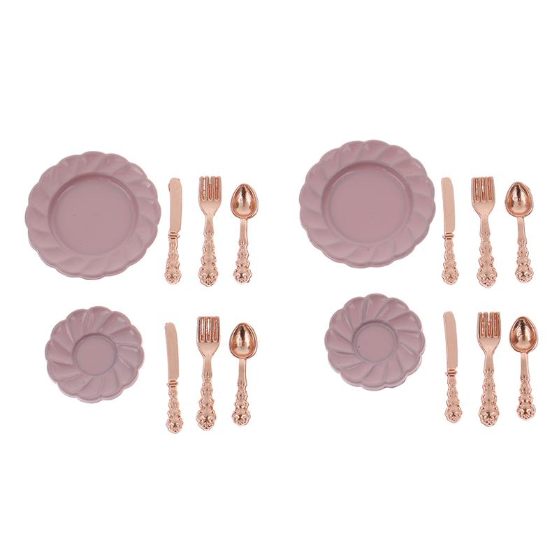 1:12 Dollhouse Miniatures Tableware Knife Fork Spoon Plate Set Accessories Toys