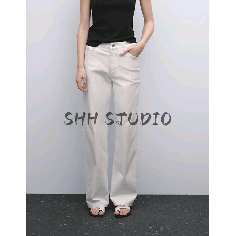 MD Spring/Summer New Arrival Women's Clothing Work Clothing Casual Fashion All-Matching White Straight-Cut Denim Pants 5023725