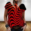 Women's summer striped themed T-shirt, women's 3D printed round neck T-shirt, rainbow 3D casual T-shirt
