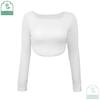 My Wardrobe Authorization Women Long Sleeve Knitted Solid Crop Top Square Neck Fitted Asymmetrical Hem Cropped Tee Shirts