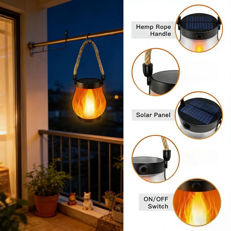 

Solar-powered Flickering Flame Lights, Hanging Outdoors, Equipped with A Rope Handle, Perfect for Decorating Garden Terraces A