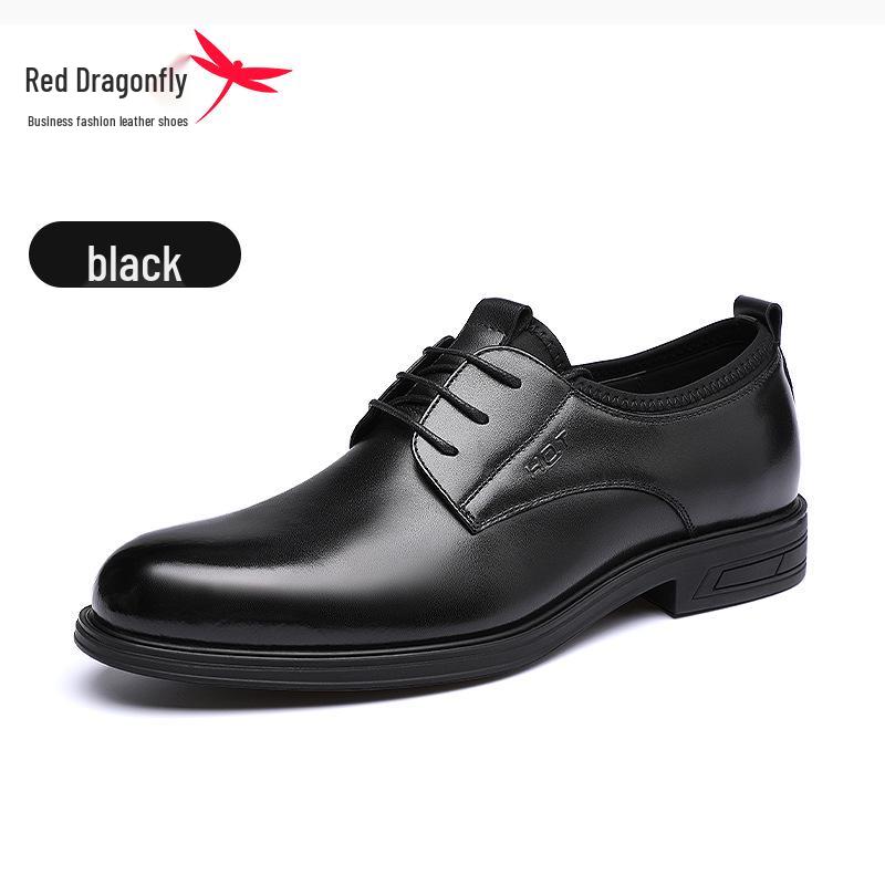 Red Dragonfly Men s Leather Derby Shoes - Genuine Cowhide, Spring/Autumn Style, Business Formal Footwear. 37 чёрный