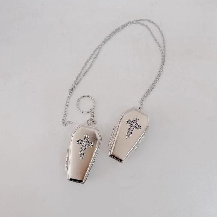 Punk Inspired Coffin Keychain Openable Pendant Necklace Metal Texture Party Keyring Goth Culture Key Accessory for Daily