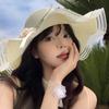 Wave Edge Flower Woven Straw Hat Women's Summer Seaside Vacation Sun Hat Large Brim Shading Sun Protection Hat