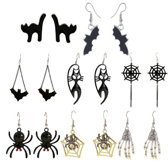 Fashionable Holiday Costume Jewelry 1 Pair Halloween Earrings for Women, Skeleton Spider Pumpkin Women Ghost Bat Dangle Earrings, Gothic Accessories