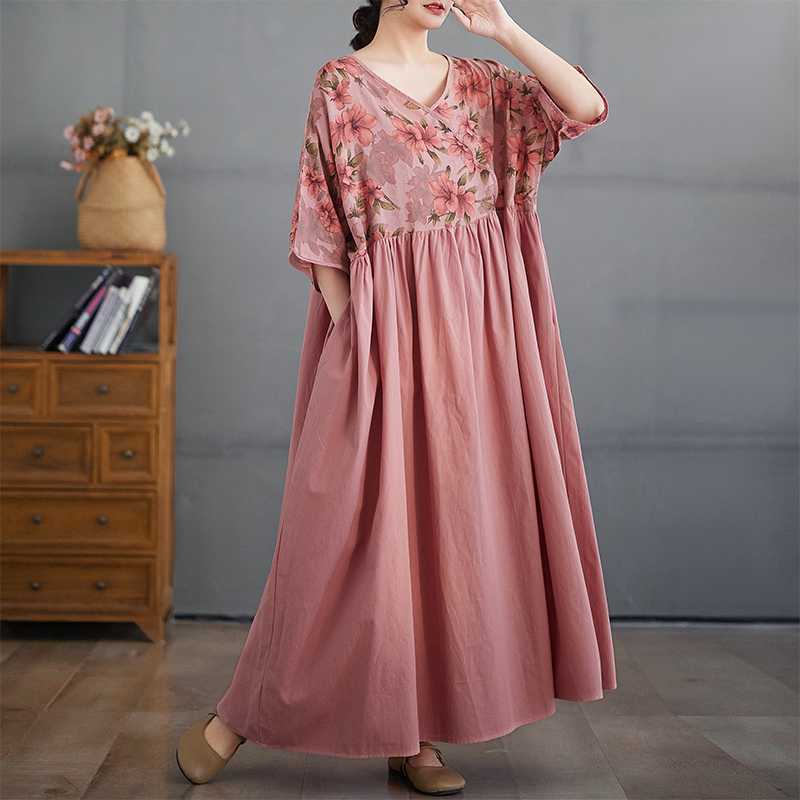Summer V-neck Dress Plus-size Long Dress