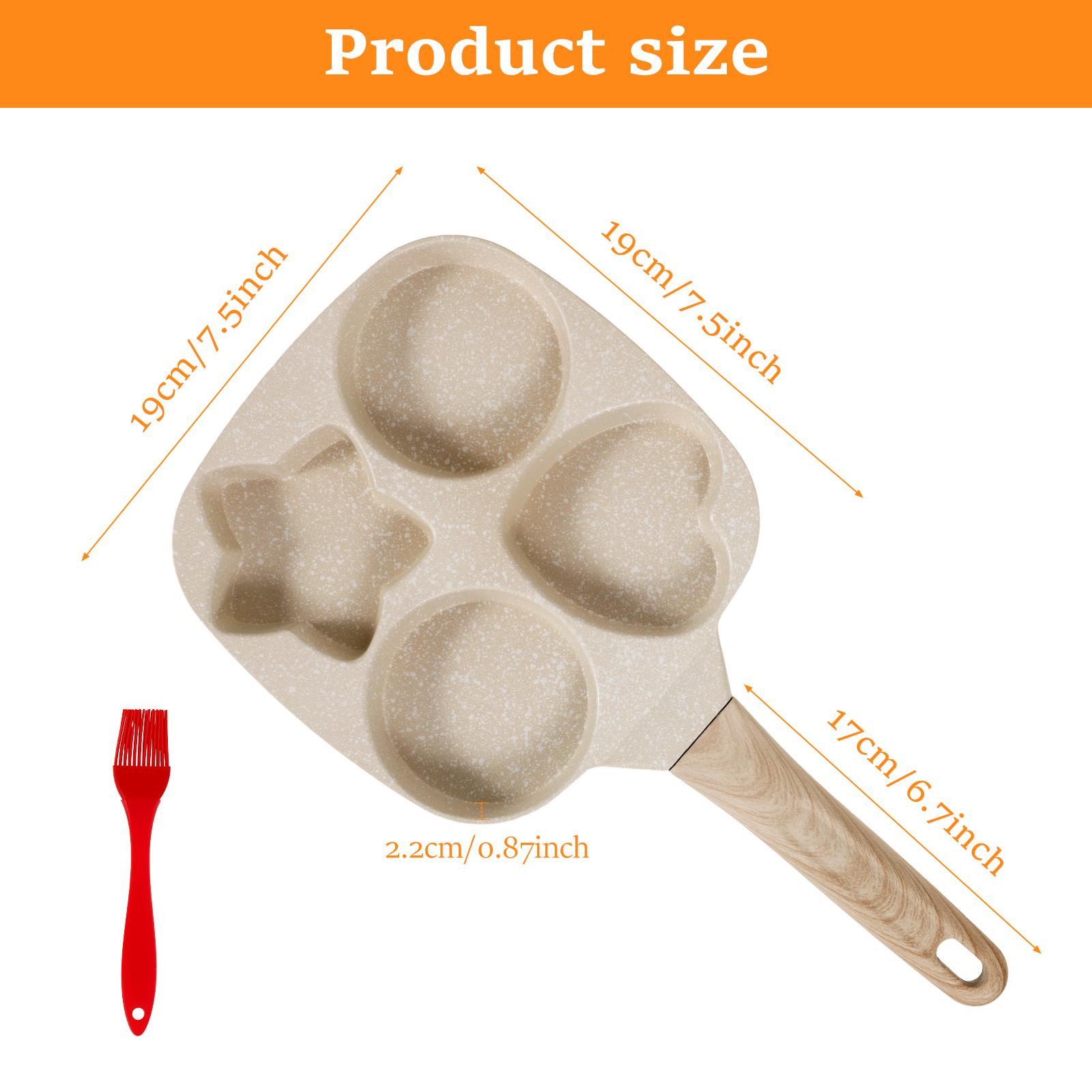 

Household 4 Hole Frying Pan Non Stick Breakfast Burger Egg Pancake Maker Wooden Handle Medical Stone Four Hole Omelet Pan бежевый