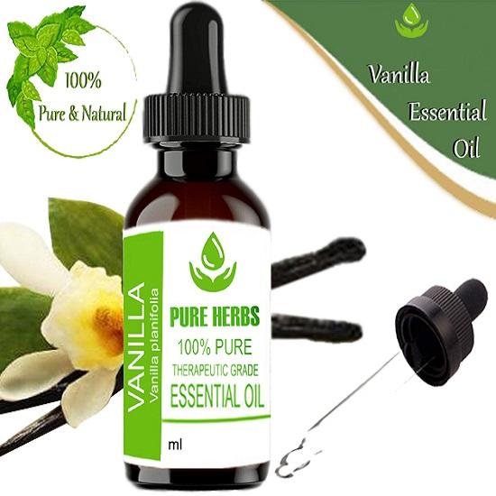 Pure Herbs VANILLA (Vanilla Planfolia) Pure & Natural Therapeutic Grade Essential Oil Plastic with Dropper