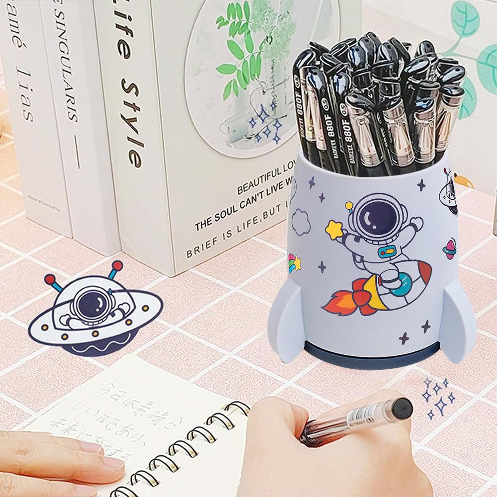 Cartoon Pen Holder Rocket Pen Holder for Stickers Office Student Desktop Pen Storage Box, Office Storage Makeup Brush Box