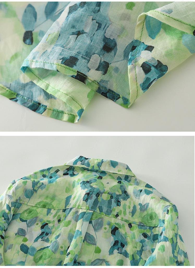 Retro Floral Cotton Linen Lapel Long Sleeve Women's Shirt - 2026 Spring Collection