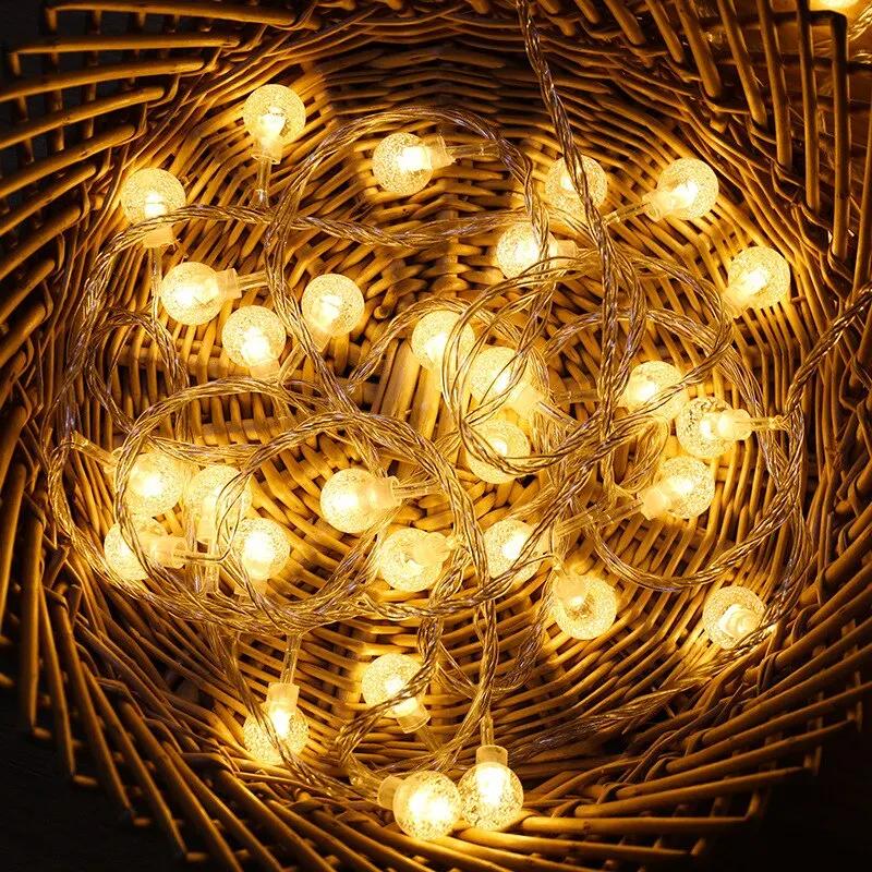 LED Round Crystal Ball Light Outdoor Garden Waterproof Camping Atmosphere Light String for Living Room and Courtyard Decoration