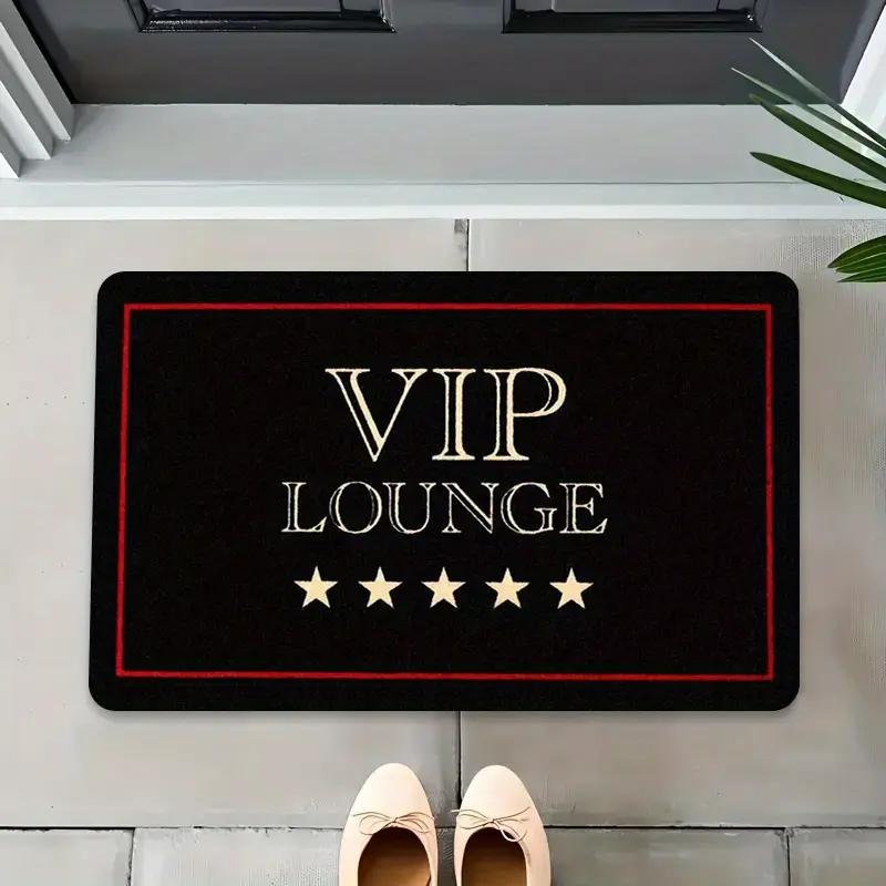 VIP Lounge Doormat Luxury Black Gold Letter Pattern Elegant Home Decor Carpet Soft Non-Slip Welcome Mat for Front Door