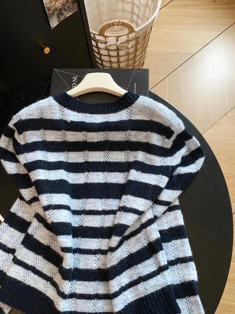 Trendy Autumn Korean-Style Striped Knit Cardigan for Women
