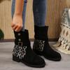 Women's Thick Heel Round Head Suede Sleeve Metal Buckle Non-slip Wear-resistant Short Boots