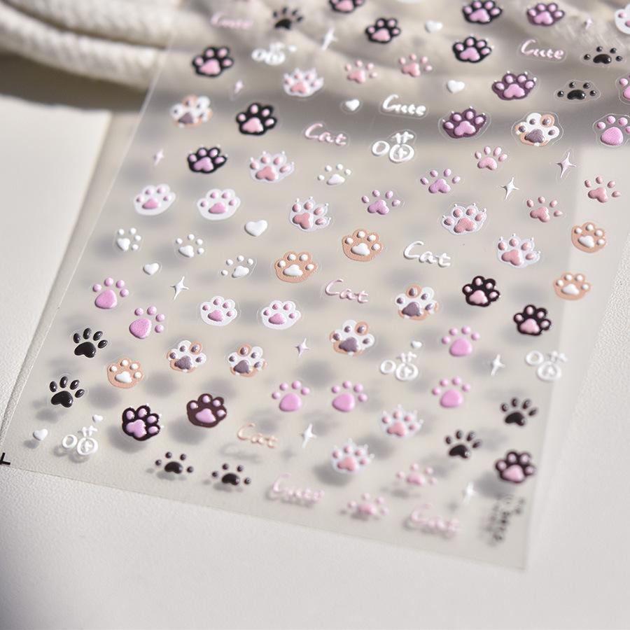 1pcs Cute Cat Claw 3D Jelly Relief Nail Stickers 3D Adhesive Stickers For Nails DIY Slider Nail Art Decorations