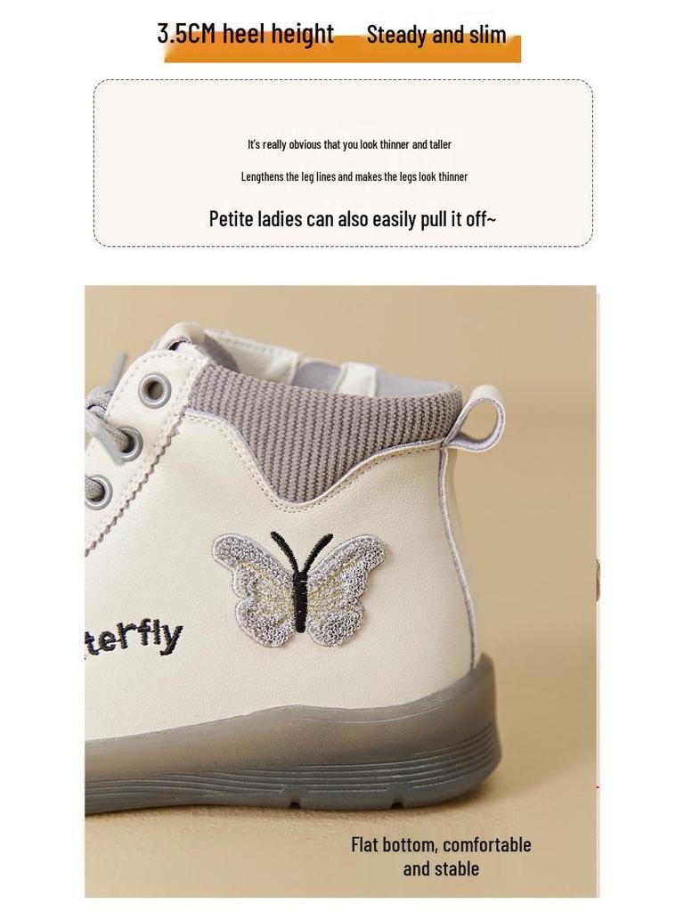Damskor 2025 Martin Boots med Fjärilsbroderi - Nya Högtoppiga Casual Mångsidiga Vita Kortkängor för Höst/Vinter, Större Storlekar Finns.