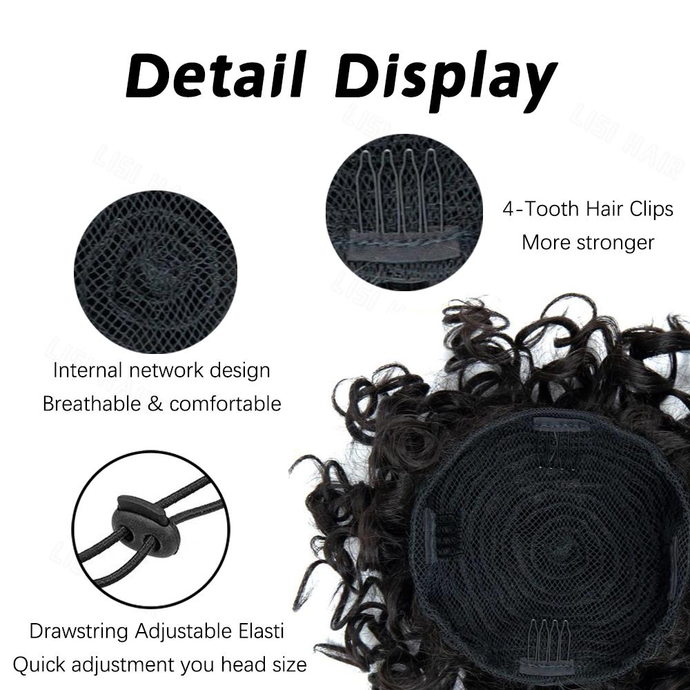 XINRAN Synthetic Messy Bun Short Curly Ponytail Extension Elastic Drawstring Loose Big Curly Clip In Hair Pieces For Women Daily Wear